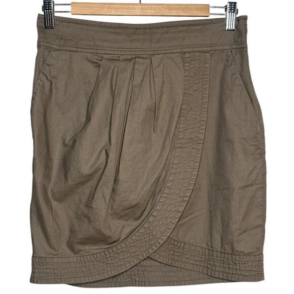 FRENCH CONNECTION I Taupe Faux Wrap 100% Cotton Short Skirt I 8 - Picture 1 of 5